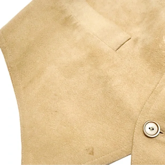 Vintage 70s Tan Suede Satin Button-Up Vest Slim Fit Suit Tuxedo Disco Formalwear